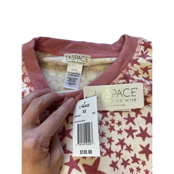 L*Space Star Print Stars Align Long Sleeve PJ top in Pink/Cream, size XS NWT - Picture 7 of 11